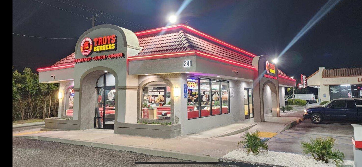 Troy's Burgers La Habra storefront on Harbor Boulevard